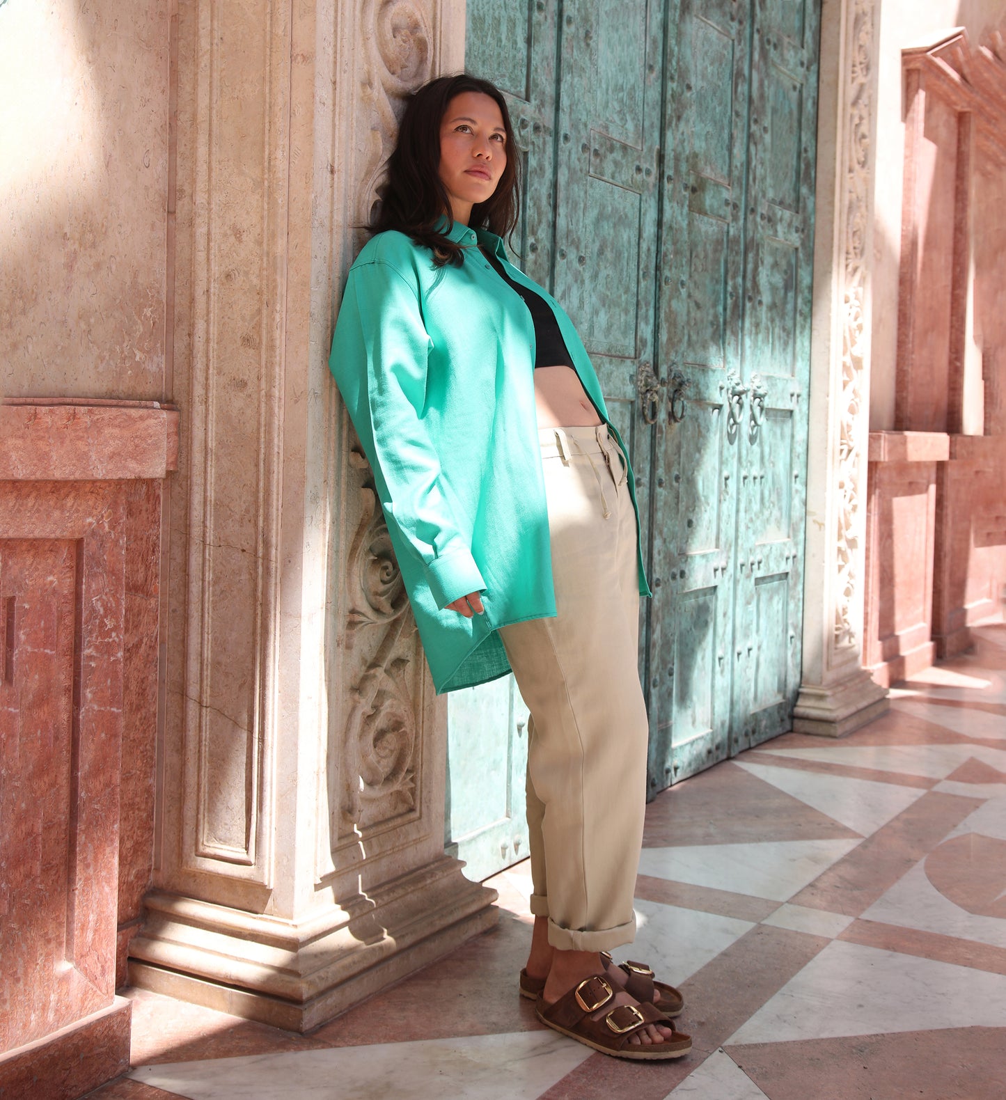 OVERSIZED LINEN SHIRT GREEN