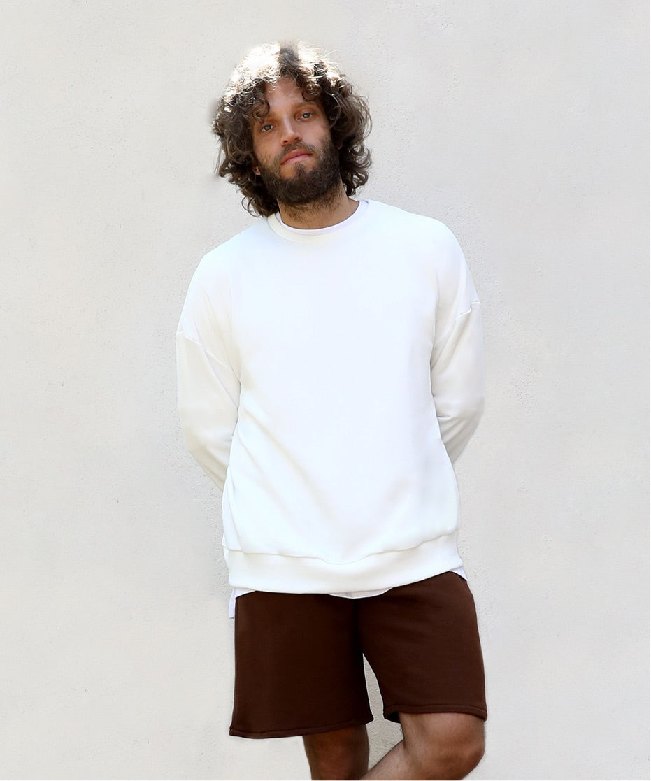 OVERSIZED ON BOTH SIDES SWEATSHIRT OFF WHITE | REVERSIBLE WHITE STITCHING ON INSIDE