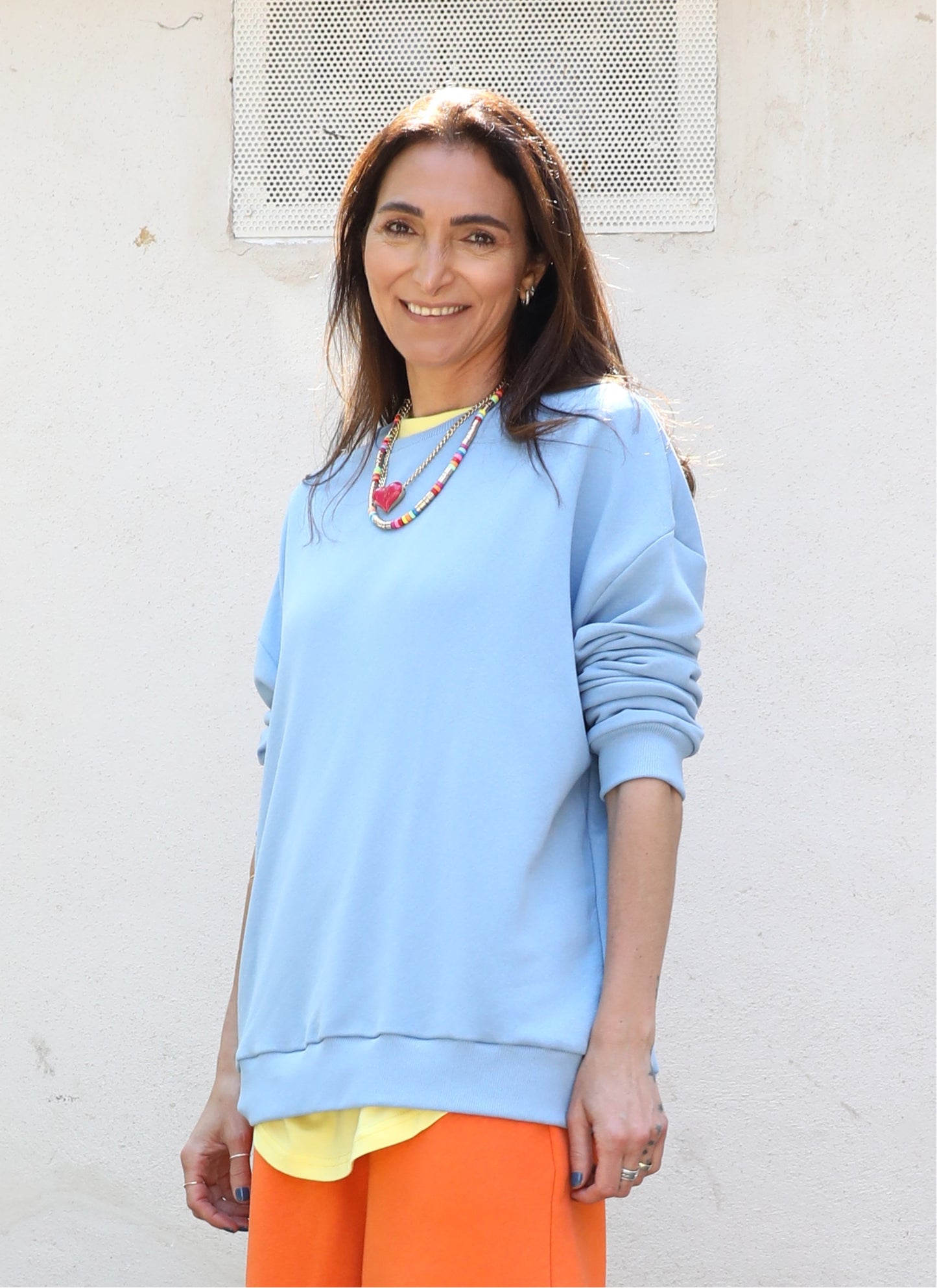 OVERSIZED ON BOTH SIDES SWEATSHIRT LIGHT BLUE | REVERSIBLE WHITE STITCHING ON INSIDE