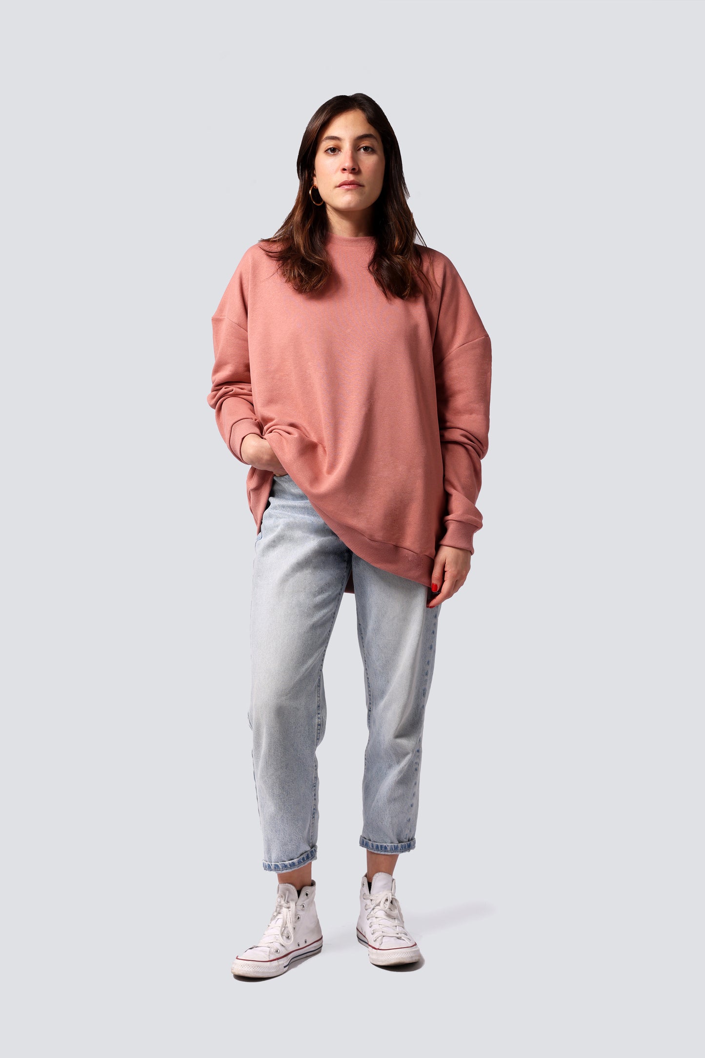 OVERSIZED ON BOTH SIDES SWEATSHIRT OLD PINK | REVERSIBLE OFF WHITE STITCHING ON INSIDE