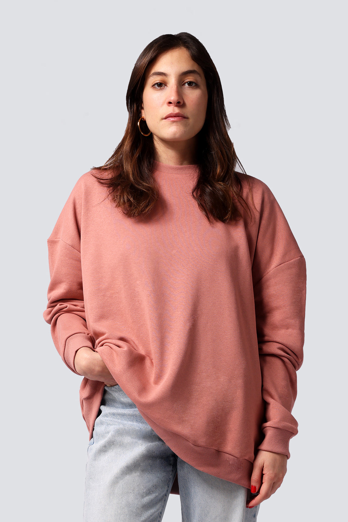 OVERSIZED ON BOTH SIDES SWEATSHIRT OLD PINK | REVERSIBLE OFF WHITE STITCHING ON INSIDE
