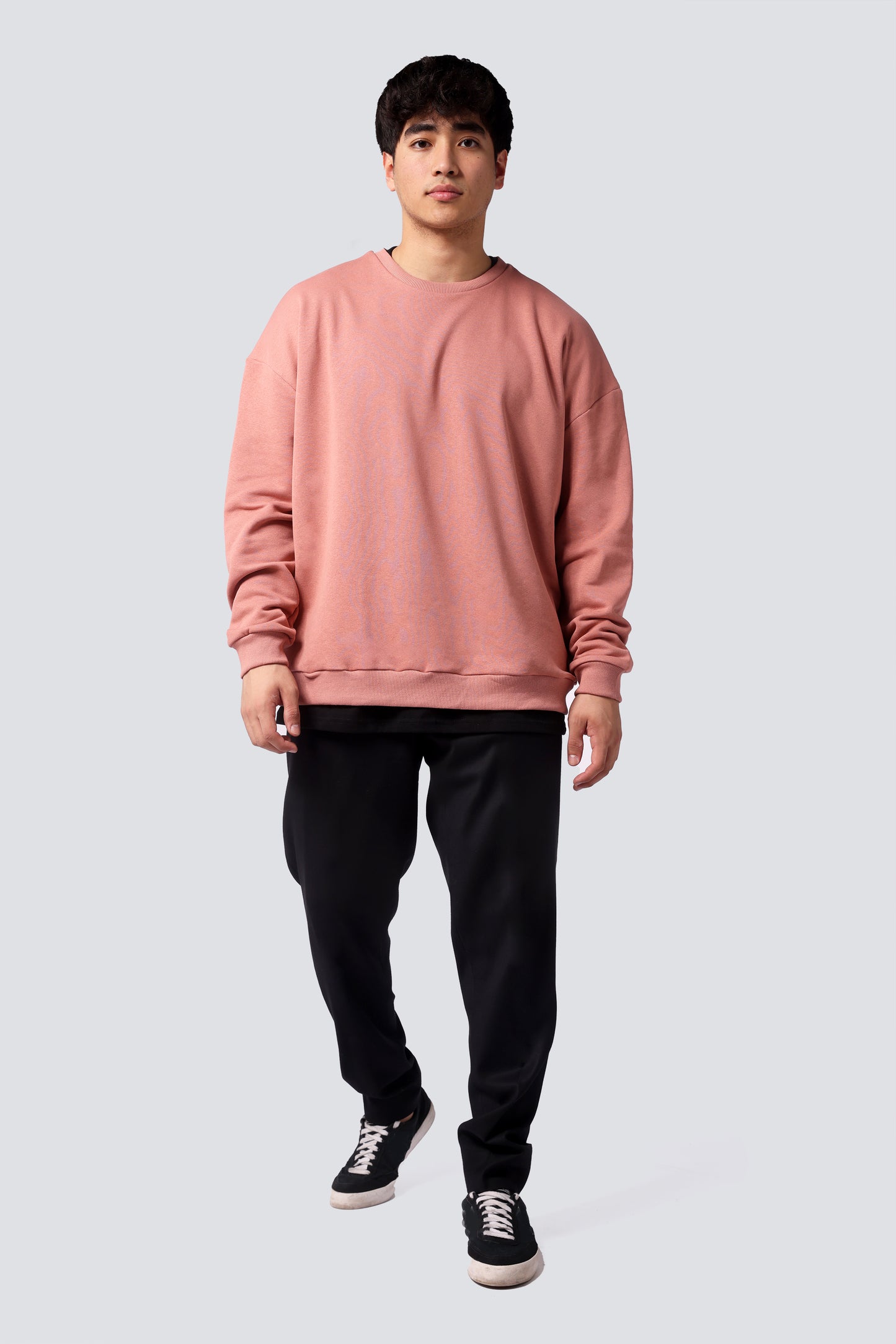OVERSIZED ON BOTH SIDES SWEATSHIRT OLD PINK | REVERSIBLE OFF WHITE STITCHING ON INSIDE