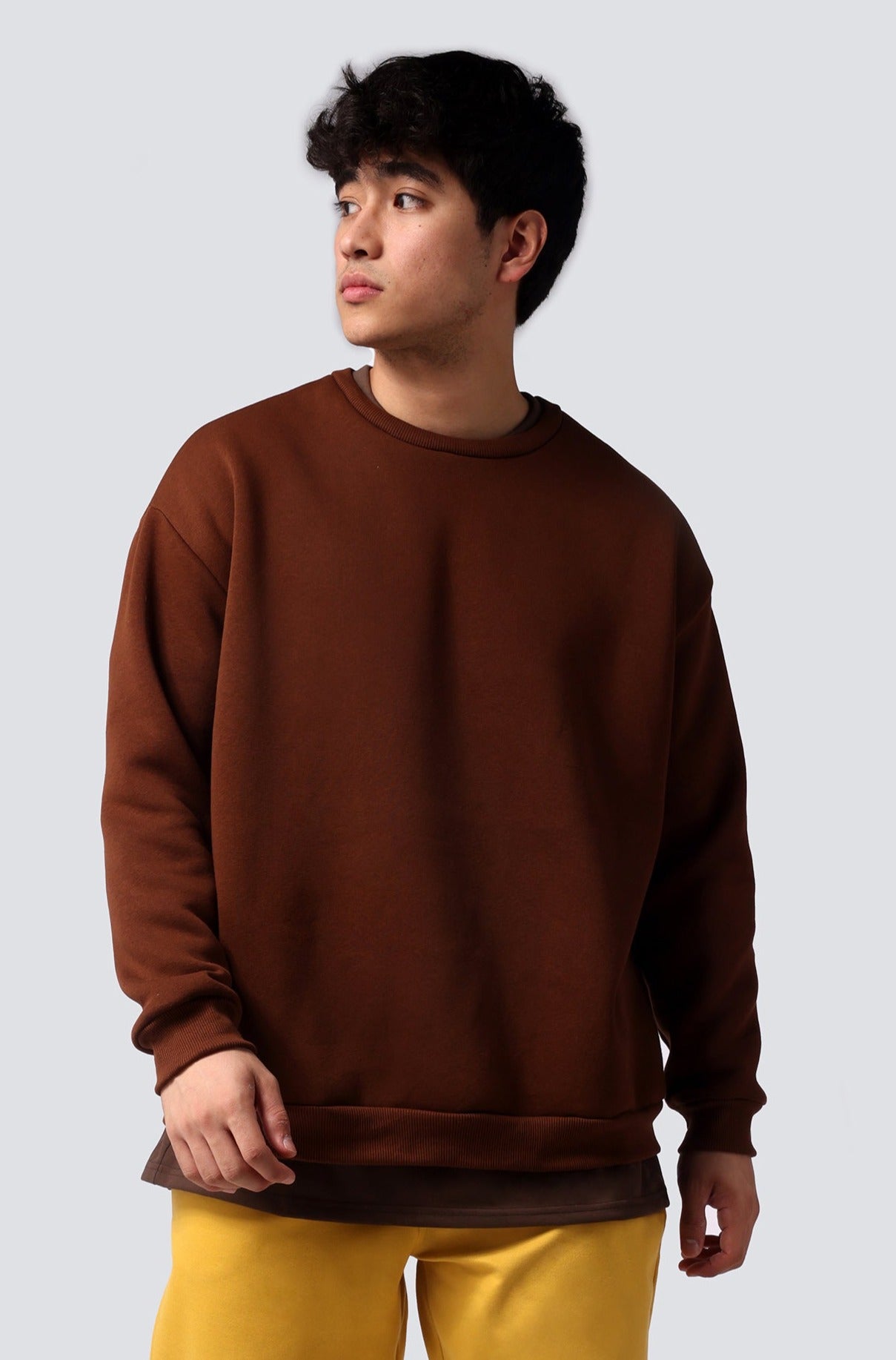 OVERSIZED ON BOTH SIDES SWEATSHIRT BROWN | REVERSIBLE ALMOND LIGHT BROWN STITCHING ON INSIDE