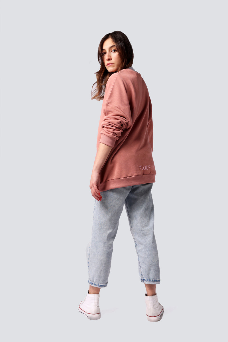 OVERSIZED ON BOTH SIDES SWEATSHIRT OLD PINK | REVERSIBLE OFF WHITE STITCHING ON INSIDE