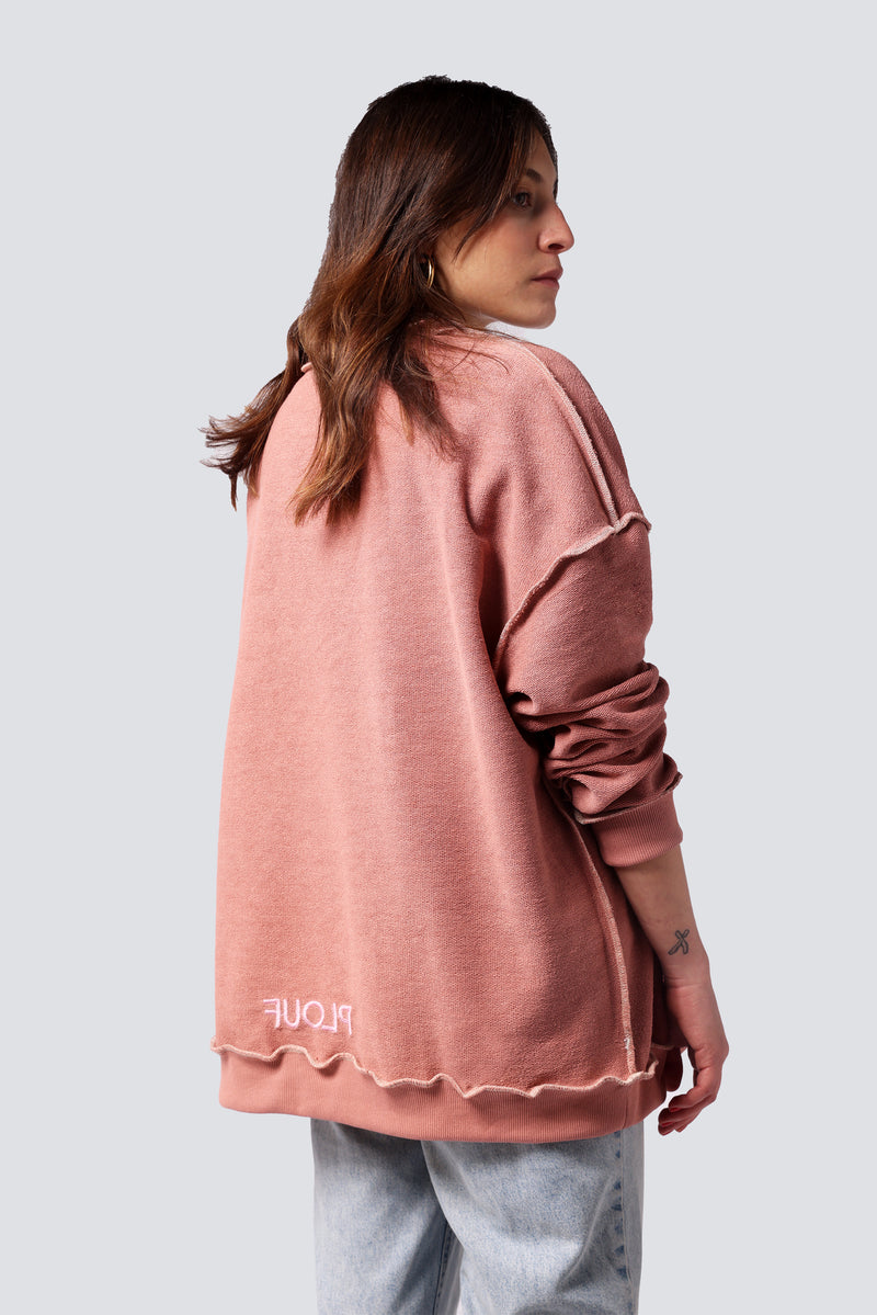 OVERSIZED ON BOTH SIDES SWEATSHIRT OLD PINK | REVERSIBLE OFF WHITE STITCHING ON INSIDE