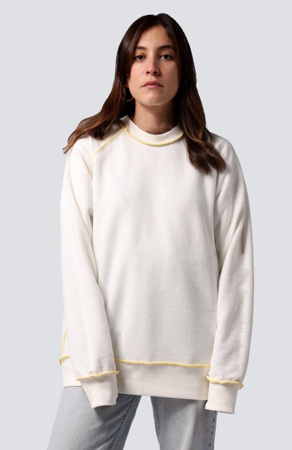 MAYSS SWEATSHIRT OFF WHITE | REVERSIBLE YELLOW STITCHING ON THE INSIDE