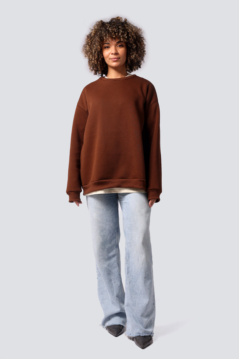 OVERSIZED ON BOTH SIDES SWEATSHIRT BROWN | REVERSIBLE ALMOND LIGHT BROWN STITCHING ON INSIDE