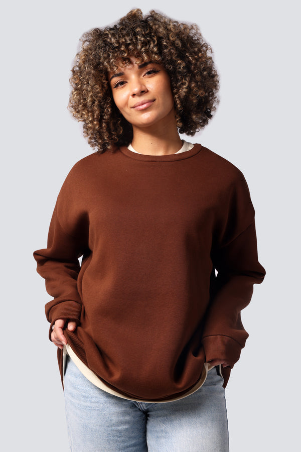 OVERSIZED ON BOTH SIDES SWEATSHIRT BROWN | REVERSIBLE ALMOND LIGHT BROWN STITCHING ON INSIDE