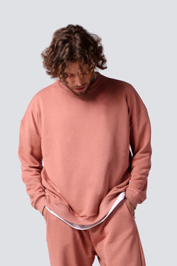 OVERSIZED ON BOTH SIDES SWEATSHIRT OLD PINK | REVERSIBLE OFF WHITE STITCHING ON INSIDE